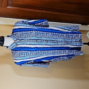 VINTAGE KATHY LEE BLOUSE PLUS 16W BLUE AQUA GOLD BUTTONS SHOULDER PADS TOP